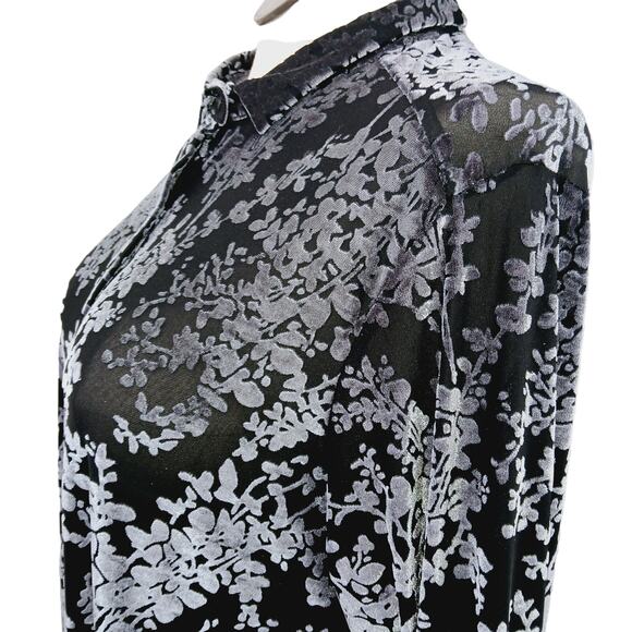 Jason USA Women's SZ L Gray Black Velvet Burnout Button Front Tunic Top V102 - Picture 3 of 10